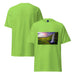 Green tee with golden sunset waterfall print