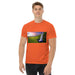 Orange tee with golden sunset waterfall print
